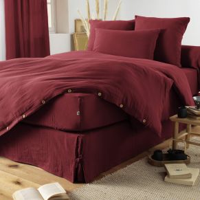 Cache sommier double gaze de coton bordeaux