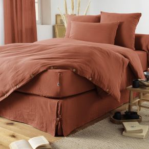 Housse de couette double gaze de coton orange terracotta 240x220 cm - Hôtellerie