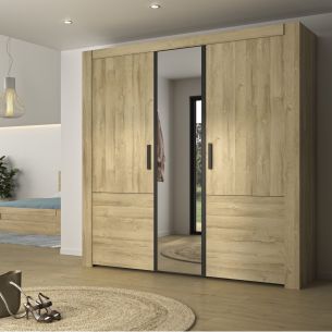 Armoire avec miroir 3 portes avec poignées en métal et miroir - AR5075