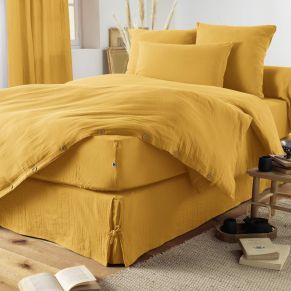 Housse de couette double gaze de coton jaune safran