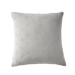 Taie d'oreiller brodée double gaze de coton gris 